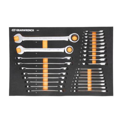 KDT86527 image(0) - GearWrench 28 Piece 72-Tooth 12 Point Metric Standard & Stubby Combination Ratcheting Wrench Set with Foam Storage Tray