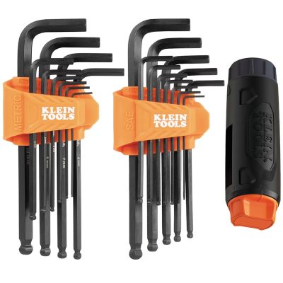 KLEBLS22H image(0) - Klein Tools Long Ball-End Hex Key Set with Handle, SAE and Metric, 22-Piece