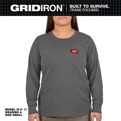 MLWF551G-XS image(0) - Milwaukee Tool Womens GRIDIRON Pocket T-Shirt - Long Sleeve Gray XS