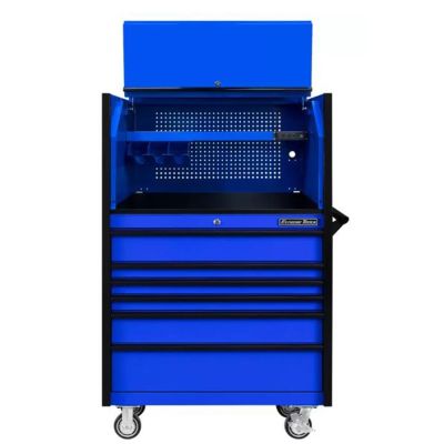 EXTDX4107HRUK image(0) - Extreme Tools DX Series 41in W x 25in D Extreme Power Workstation&reg; Hutch and 6 Drawer 25in Deep Roller Cabinet - Blue with Black Drawer Pulls 100-200 lb. Slides