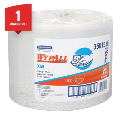 KIM35015 image(0) - Kimberly Clark WypAll 35015 X50 Series Jumbo Roll Cloth, 9.8 x 13.4 in, 1100, Hydroknit, White, 1 Plys