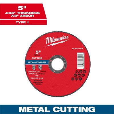 MLW49-94-0013 image(0) - Milwaukee Tool 5" x .045" x 7/8" Metal Cut Off Wheel -Type 1