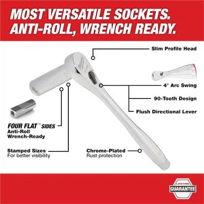 MLW45-34-9090 image(1) - Milwaukee Tool 3/8" Drive 6mm  Metric 6-Point Deep Socket with FOUR FLAT Sides, Vanadium Steel, Chrome