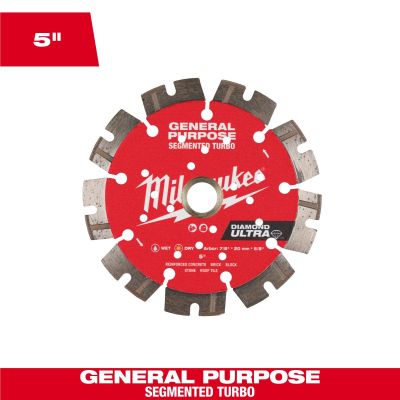 MLW49-93-7526 image(0) - Milwaukee Tool 5 Inch DIAMOND ULTRA Segmented Turbo, General Purpose Diamond Blade