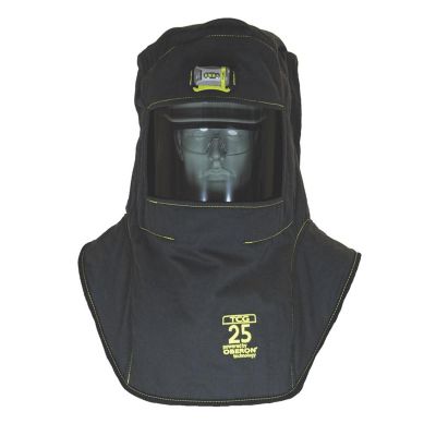OBRTCG25-EL-C image(0) - OBERON Hood with Hard Cap - Arc Flash - 25 Cal TCG - Color: Black - Window: True Color Grey (TCG) - With EZ Lift