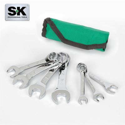 SKTSK01489A image(0) - S K Hand Tools 7 Piece 12 Point SAE Short SuperKrome&reg; Combination Wrench Set.  Packaged in a Roll
