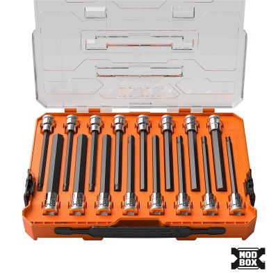 KLE652216HEXL image(0) - Klein Tools Long Hex Bit Socket Set, SAE and Metric, 16-Piece