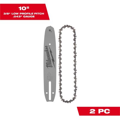 MLW49-16-2849 image(0) - Milwaukee Tool 10" 3/8" LOW PROFILE&trade; Pitch, .043" Gauge Saw Chain and Guide Bar Set