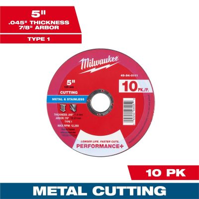 MLW49-94-0111 image(0) - Milwaukee Tool 5" x .045" x 7/8" Performance+ Metal Cut Off Wheel - Type 1 - 10pk