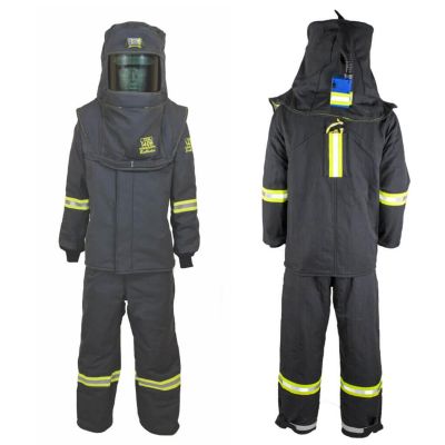 OBRTCG7B-ES-S-HVSL image(0) - OBERON Suit Kit - Arc Flash - 140 Cal TCG - Comes with Hood, Coat, Bib Coveralls and Fresh Air Arc Flash Hood Ventilation System & Light - With Escape Strap - Color: Black - Size: Small
