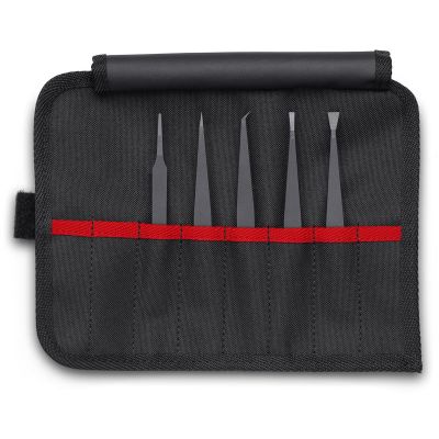 KNP920005ESD image(0) - KNIPEX 5 Pc Plastic Tweezer Set in a Tool Roll-ESD