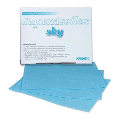 EAG1911508 image(0) - Eagle Abrasives, Inc. KOVAX Super Assilex 191-1508 Sanding Sheet, 130 mm W x 170 mm L, 600 Grit, Aluminum Oxide Abrasive, Sky, Dry