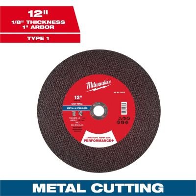 MLW49-94-0153 image(0) - Milwaukee Tool 12" x 1/8" x 1" Performance+ Metal Cut Off Wheel - Type 1