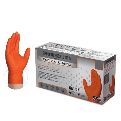 AMXGWUOFN46050 image(0) - Gloveworks Ultra Flock Lined RDT Orange Nitrile Gloves - Large