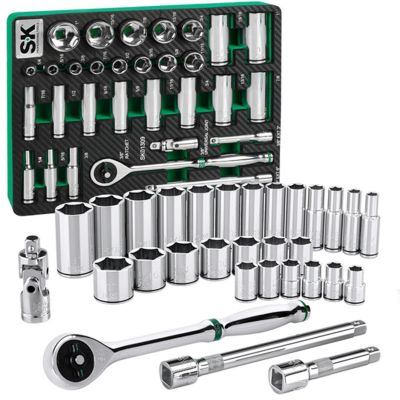 SKTSK01309-216P image(0) - S K Hand Tools 3/8" Drive, 30 Piece, 6 Point, Shallow & Deep, SAE Chrome Socket Set with 216P Ratchet.  Packaged in EVA Foam Tray