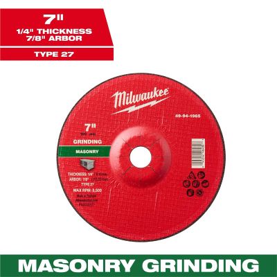 MLW49-94-1965 image(0) - Milwaukee Tool 7" x 1/4" x 7/8" Masonry Grinding  Wheel - Type 27