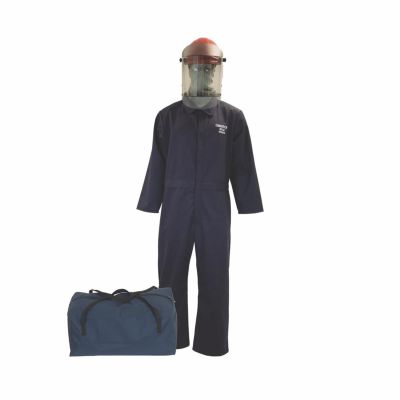 OBRHRC2-CKE-NB-M image(0) - OBERON Bag Kit - Arc Flash - 8 Cal HRC2 - Comes With Coveralls, Hard Cap, Face Shield, Balaclava & Storage Bucket - Color: Navy Blue - Size: Medium
