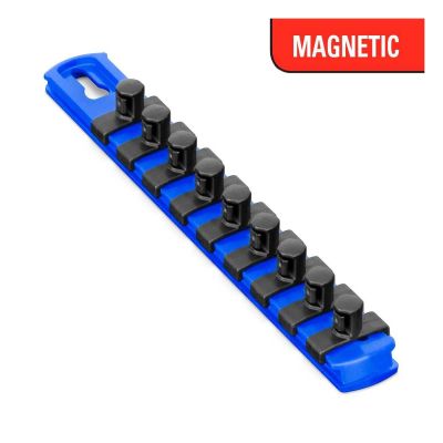 ERN8408M image(0) - Ernst Mfg. 8 Inch Magnetic Socket Organizer with 9 Socket Clips - 3/8 Inch - Blue