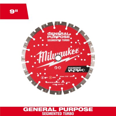 MLW49-93-7532 image(0) - Milwaukee Tool 9 Inch DIAMOND ULTRA Segmented Turbo, General Purpose Diamond Blade