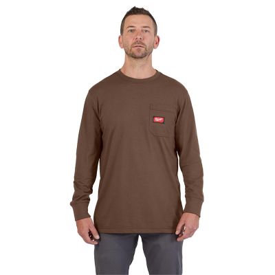 MLW606BR-L image(0) - Milwaukee Tool GRIDIRON Pocket T-Shirt - Long Sleeve Brown L