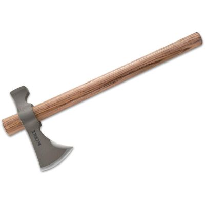 CRK2730 image(0) - CRKT (Columbia River Knife) Woods Chogan T-Hawk 1055 Carbon Steel Clear Lacquer Axe w/Hammer Blade Tomahawk Tennessee Hickory Handle - Brown/Silver