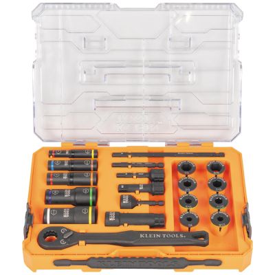KLE65238 image(0) - Klein Tools KNECT&trade; Essential Deep-Well Heavy-Duty Flip Socket Set, SAE 7-Piece