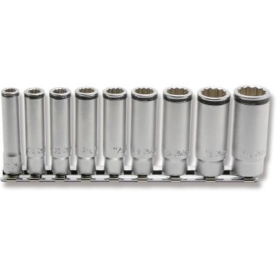 KKNRS2355A-9 image(0) - Ko-ken USA 1/4" Sq. Drive 12-Point SAE Deep Nut Grip 9 Piece Socket Set