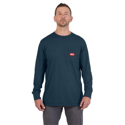 MLW606BL-S image(0) - Milwaukee Tool GRIDIRON Pocket T-Shirt - Long Sleeve Blue S