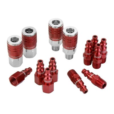 LEGA73458D image(0) - Legacy Manufacturing ColorConnex Coupler and Plug Kit, 14-Piece, Type D, 1/4" Body, 1/4" NPT, Red