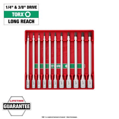 MLW48-22-9534 image(0) - Milwaukee Tool 1/4 Inch and 3/8 Inch Drive Long TORX Bit Socket Set - 11 Piece