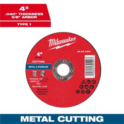 MLW49-94-0001 image(0) - Milwaukee Tool 4" x .040" x 5/8" Metal Cut Off Wheel -Type 1