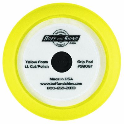 BUF930GT image(0) - Buff And Shine 930GT Buffing Grip Pad with Center Tee, 9 in Dia, 1-1/2 in THK, Reticulated Polyester Foam, Yellow