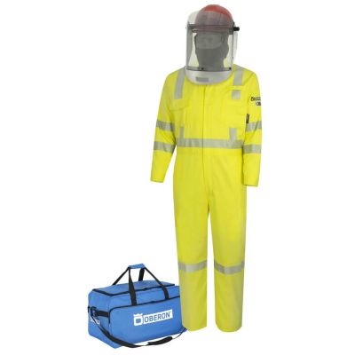 OBRTCG10-CKE-HVY-L image(0) - OBERON Suit Kit - Arc Flash - 10 Cal TCG - Comes with Hard Cap and Face Shield, Balaclava, Coveralls, and Storage Bag - Color: Hi-Vis Yellow - Size: Large