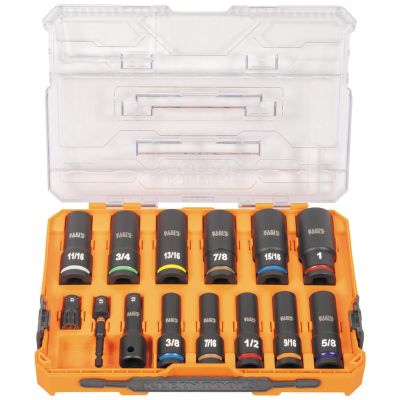 KLE65109IMPCT image(0) - Klein Tools KNECT&trade; Deep-Well 3/8-Inch Drive Impact Socket Set, SAE, 9-Piece