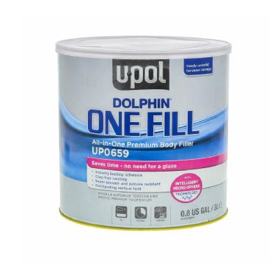 UPO0659 image(0) - U Pol Products DOLPHIN UP0659 Premium All-In-One Body Filler, 1 gal Tin, Off-White, Paste