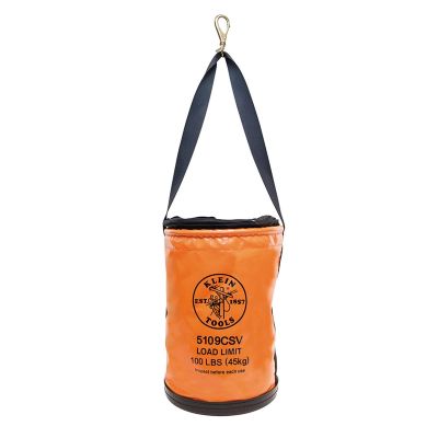 KLE5109PS image(0) - Klein Tools Canvas Bucket, Wide Straight-Wall with Pocket, Swivel Snap, 12-Inch