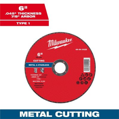 MLW49-94-0025 image(0) - Milwaukee Tool 6" x .045" x 7/8" Metal Cut Off Wheel -Type 1