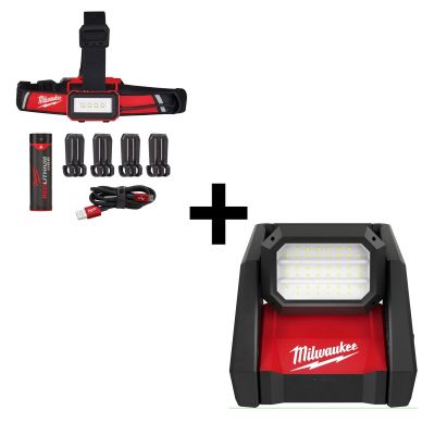 MLW2336-20-2115-21 image(0) - Milwaukee Tool MLW2366-20 M18 ROVER Dual Power Flood Light + MLW2115-21 REDLITHIUM&trade; USB Low-Profile Headlamp Bundle