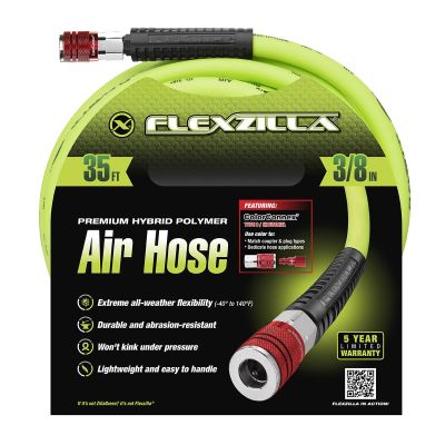 LEGHFZ3835YW2-D image(1) - Legacy Manufacturing Flexzilla Air Hose Kit, 3-Piece, 3/8" x 35', with ColorConnex Coupler and Plug, Type D, Red