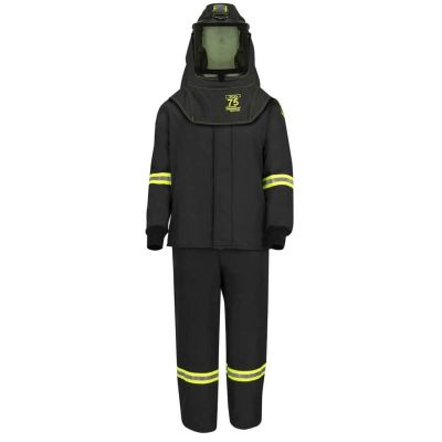 OBRTCG75B-EL-XL-HVSL image(0) - OBERON Suit Kit - Arc Flash - 75 Cal TCG - Comes with Hood, Coat, Bib Coveralls and Fresh Air Arc Flash Hood Ventilation System & Light - With EZ Lift - Color: Black - Size: XL