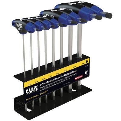 KLEJTH68M image(0) - Klein Tools Hex Key Set, Metric, Journeyman T-Handle, 6-Inch with Stand, 8-Piece