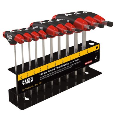 KLEJTH410E image(0) - Klein Tools Hex Key Set, SAE T-Handle, 4-Inch, with Stand, 10-Piece