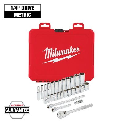 MLW48-22-9504 image(0) - Milwaukee Tool 1/4 Inch Drive 28 Piece Ratchet and Socket Set - Metric