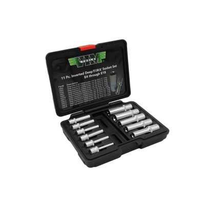 VIMVDE418 image(0) - VIM Tools Deep TORX Socket Set, 11 Piece E4 THu E18, 1/4 Inch And 3/8 Inch Square Drives, In Case