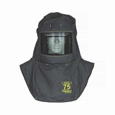 OBRTCG75-A4 image(0) - OBERON Hood with A4 Hard Hat Adapters - Arc Flash - 75 Cal TCG - Color: Black - Window: True Color Grey (TCG)