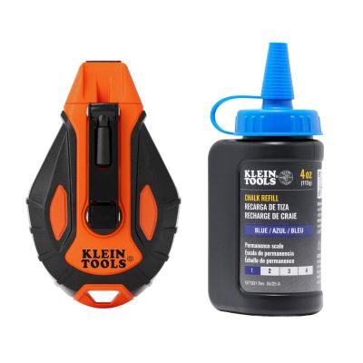 KLECHLK100S image(0) - Klein Tools Smooth Retractable Chalk Reel, 100-Foot, with Blue Chalk Refill
