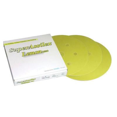 EAG1931539 image(0) - Eagle Abrasives, Inc. KOVAX Super Assilex 193-1539 Sanding Disc, 6 in Dia, 800 Grit, Lemon, Dry, Hook and Loop Attachment, 7 Holes