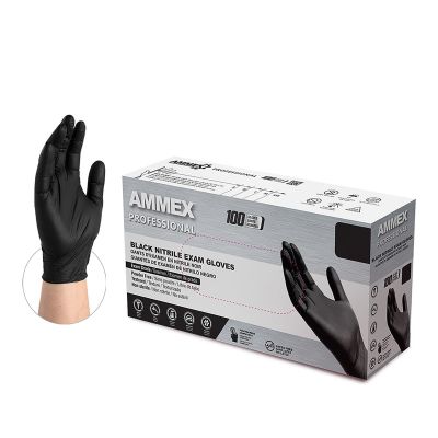 AMXABNPF42100 image(0) - Ammex Black Nitrile PF Exam Gloves, Small