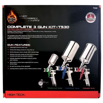 HITT530 image(0) - High Teck Products T530 Performance Series Complete 3-Gun HVLP Paint and Touch Up Set, Aluminum
