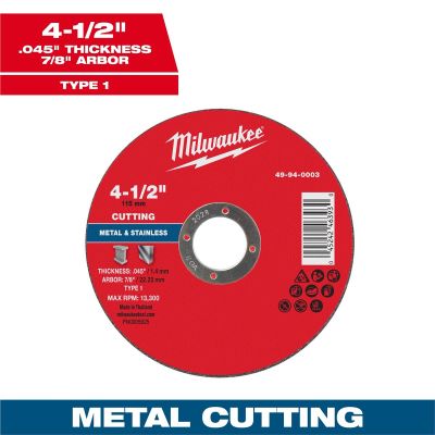 MLW49-94-0003 image(0) - Milwaukee Tool 4-1/2" x .045" x 7/8" Metal Cut Off Wheel -Type 1